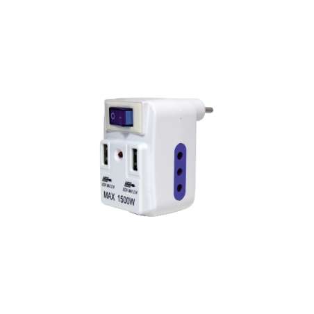 ADATTATORE SPINA 10A 2 PRESE 10A CON 2 USB