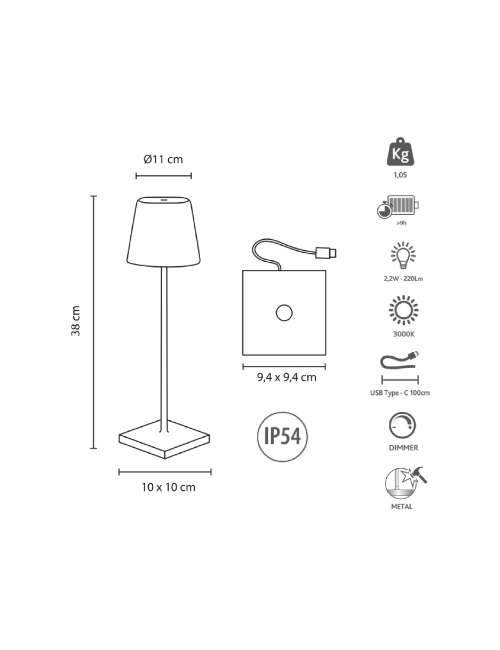 LAMPADA DA TAVOLO IN ALLUMINIO A BATTERIA 2,2W