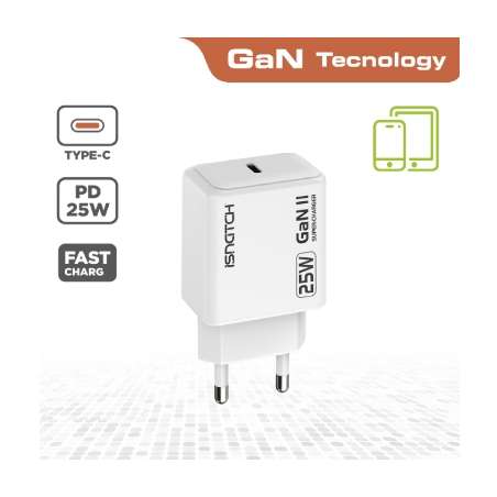 ALIMENTATORE USB TYPE-C + USB QC 3A 30W BIANCO GAN