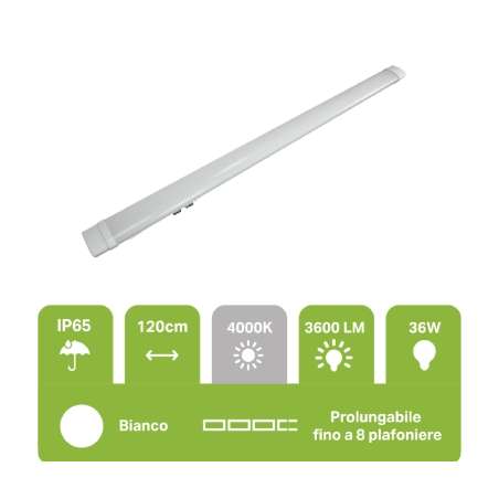 PLAFONIERA LED SLIM IP65 150CM 45W 5000LM 4000K