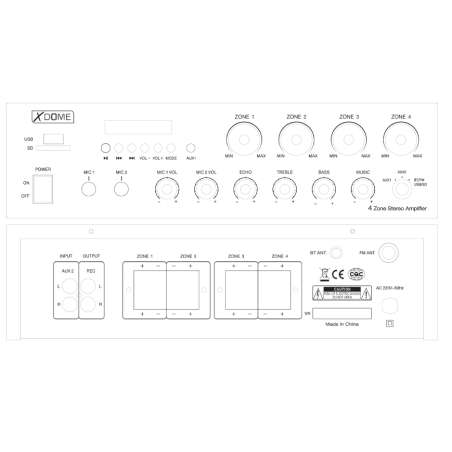 AMPLIFICATORE PA BLUETOOTH / FM / MP3 400W 4 ZONE